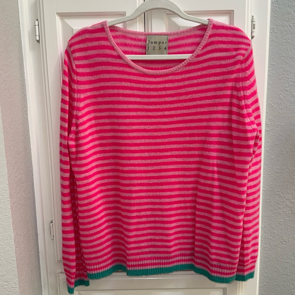 JUMPER 1234 Little stripe crew in pink size 3 NWOT 100% cashmere